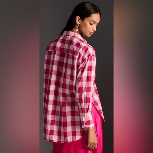 Anthropologie Maeve Bennett pink Buffalo Plaid Button Down Shirt small. NWT - Picture 4 of 9